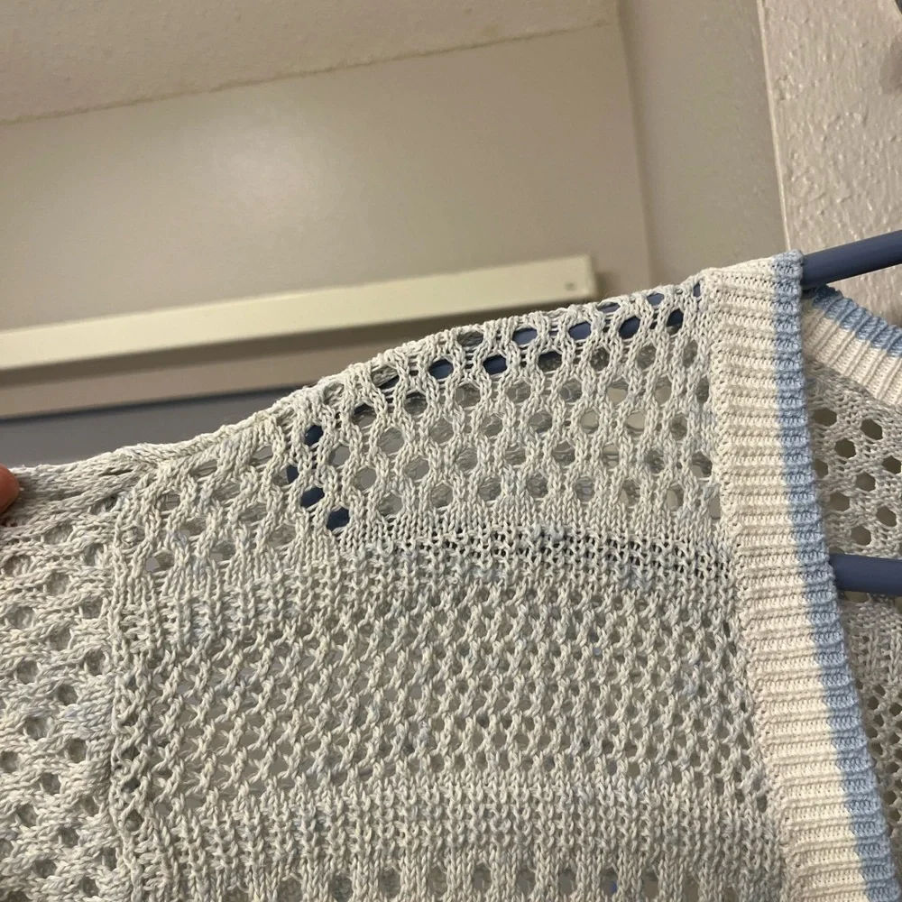 Like-New Design History Open-Knit Cardigan Sweater in Poolside Combo - Picture 5 of 8